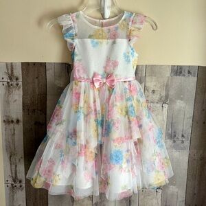 Jona Michelle Spring Floral Kids Dress with Pink Bow